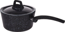 Cookinglife Stielkasserolle / Soßenpfanne mit Deckel - Black Speckle - Aluminium ø 18 cm / 2.2 Liter - Für alle Herdarten geeignet - Standard-Antihaftbeschichtung