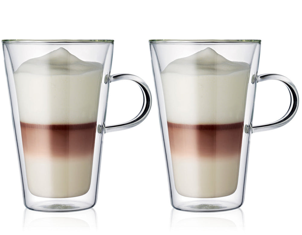 Bodum Doppeltwandige Latte Macchiato Gläser mit Henkel Canteen - Patentiertes Ventil - 400 ml - 2 Stück