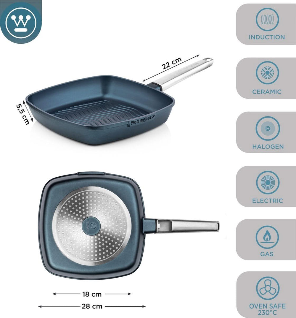 Westinghouse Pfannenset Performance (Wokpfanne + Grillpfanne) ø 28 cm - Blau - Induktion und alle anderen Wärmequellen