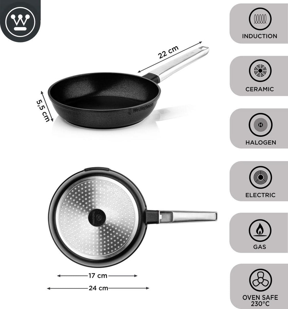 Westinghouse Bratpfannenset Performance ø 24 und 28 cm - Schwarz - Induktion und alle anderen Wärmequellen