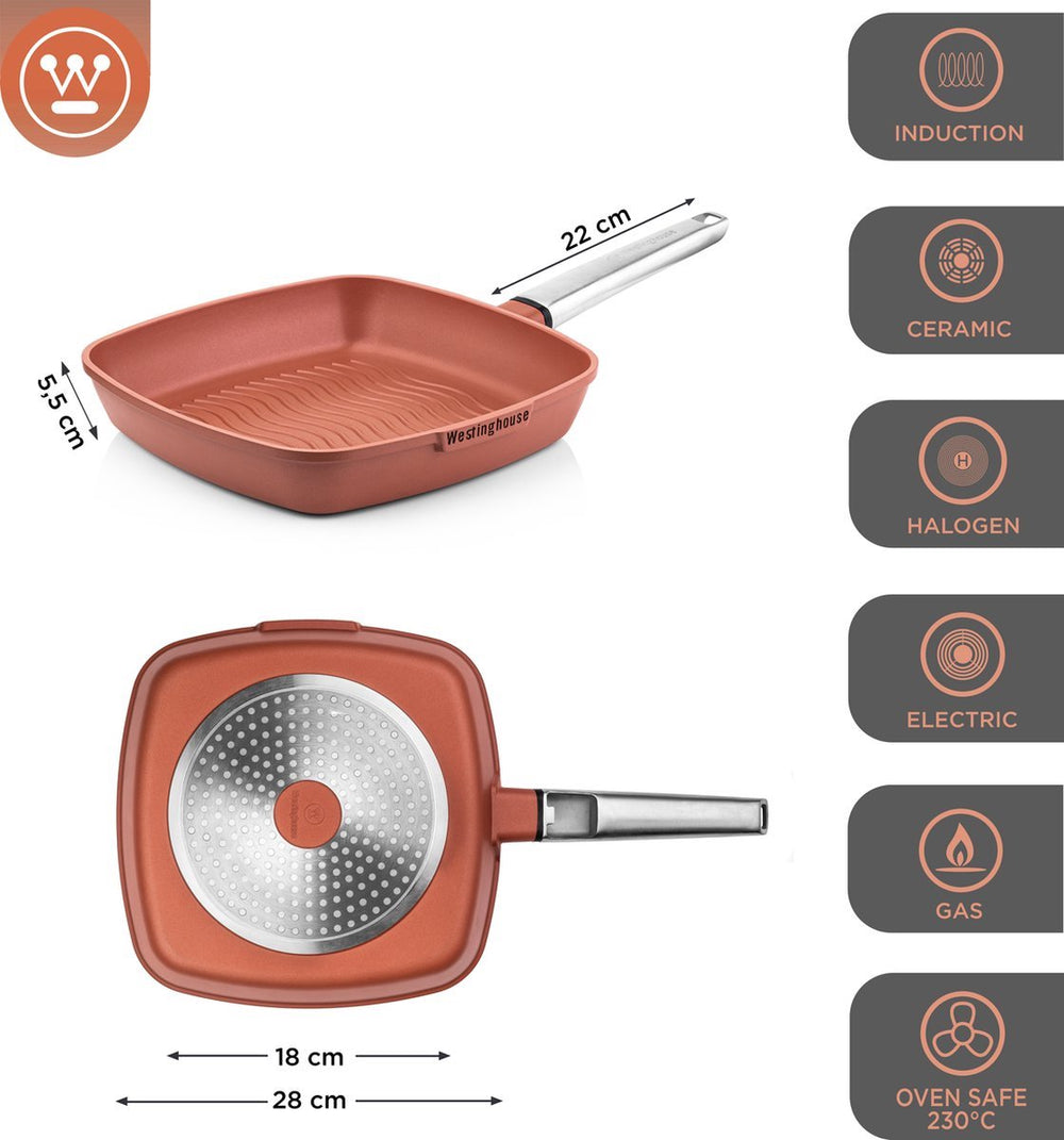 Westinghouse Pfannenset Performance (Wokpfanne + Grillpfanne) ø 28 cm - Rot - Induktion und alle anderen Wärmequellen