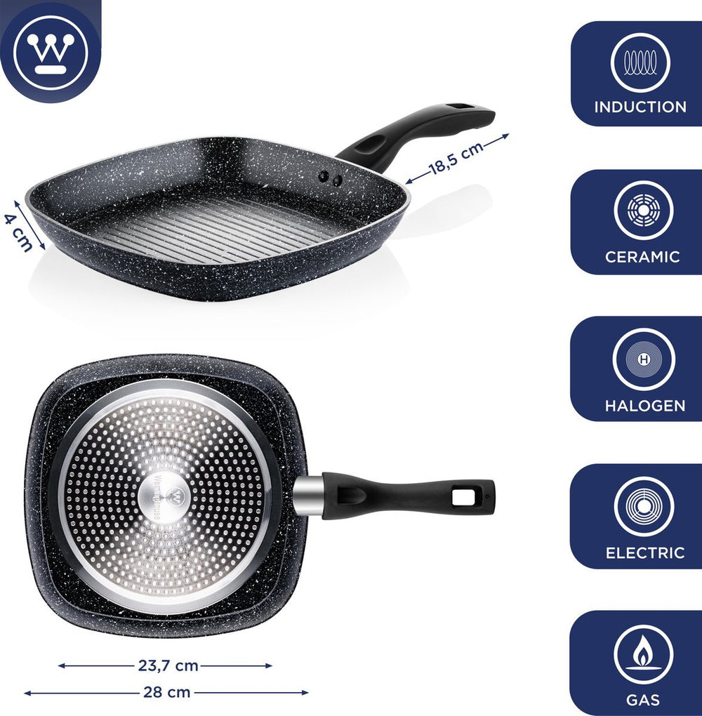 Westinghouse Pfannenset Black Marble (Grillpfanne 28 cm + Wokpfanne ø 30 cm) - Induktion und alle anderen Wärmequellen