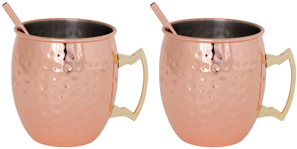 Cosy & Trendy Moscow Mule Cocktailbecher mit Strohhalmen – 450 ml – Gehämmertes Kupfer – 2 Stück