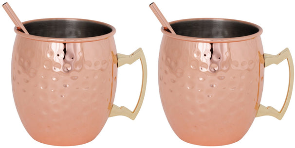Cosy & Trendy Moscow Mule Cocktailbecher mit Strohhalmen – 450 ml – Gehämmertes Kupfer – 2 Stück