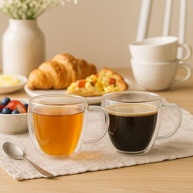 Cookinglife Doppelwandige Kaffee- / Teegläser mit Henkel 280 ml - 2 Stück