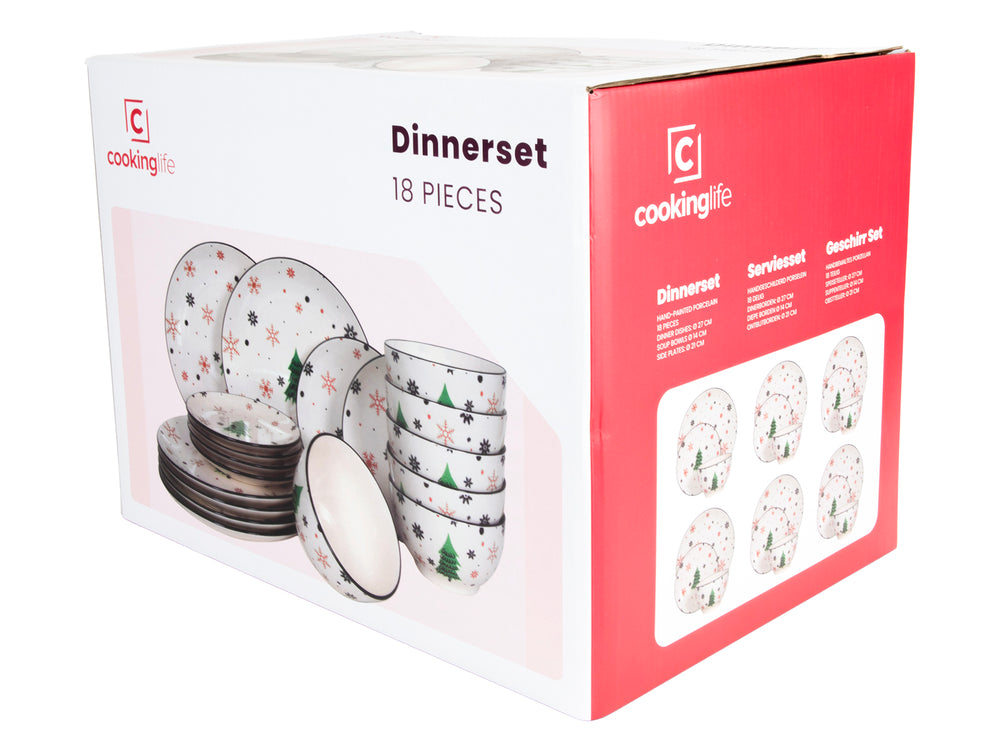 Cookinglife Geschirrset - Weihnachtsgeschirr - Porzellan - Rot 18-teilig / 6 Personen