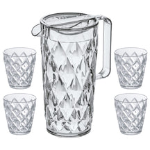 Koziol Gießkanne / Karaffe - unzerbrechlich - Crystal 1.6 Liter mit 4 Wassergläsern 250 ml