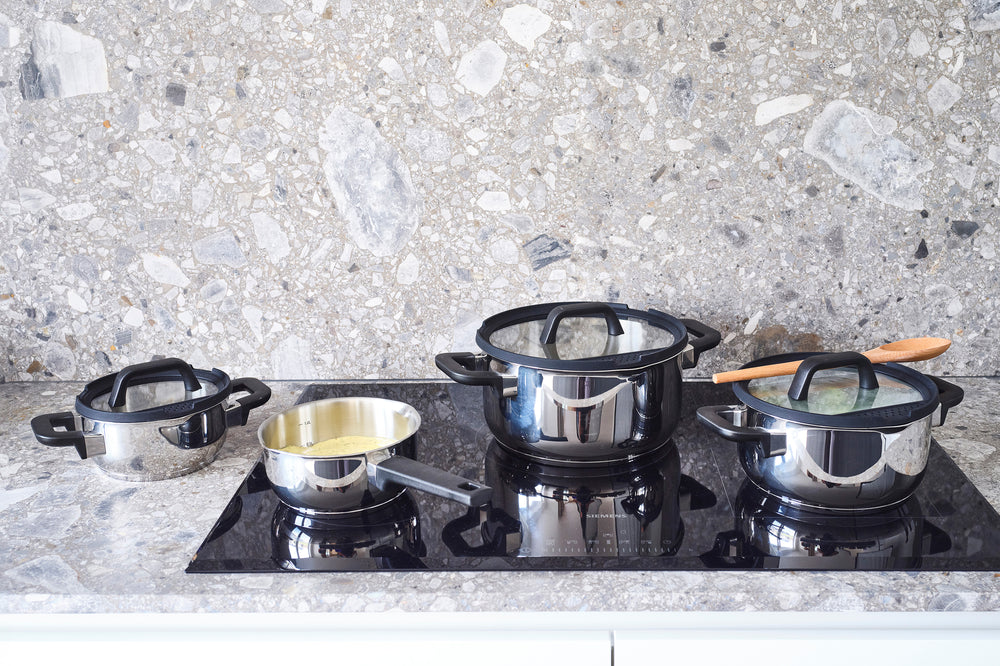 Cookinglife Kochtopf-Set Stay Cool - RVS - Kookpan Ø 16, 20, 24 cm & Steelpan Ø 16 cm + Deksels - 7 delig