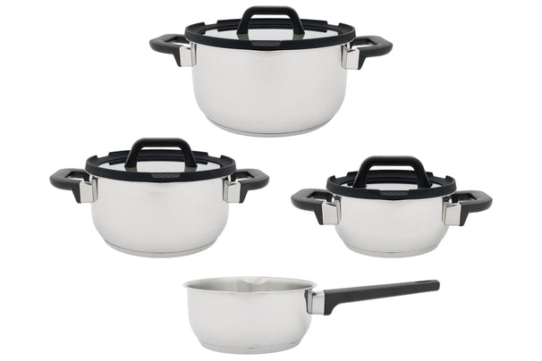 Cookinglife Kochtopf-Set Stay Cool - RVS - Kookpan Ø 16, 20, 24 cm & Steelpan Ø 16 cm + Deksels - 7 delig