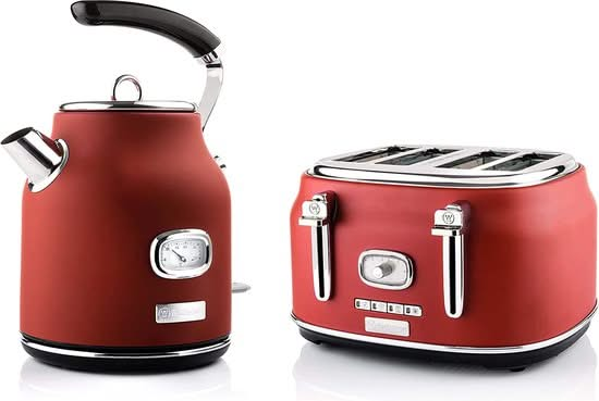 Westinghouse Retro Wasserkocher + Toaster 4 Schlitze - Rot