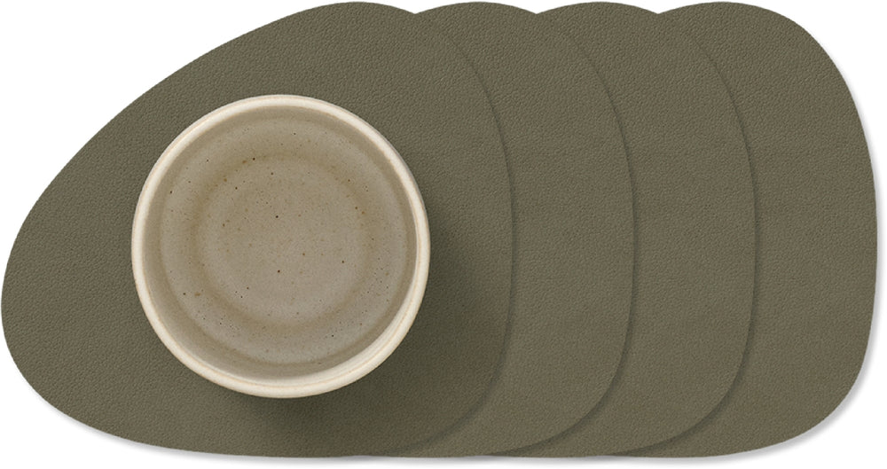 LIND DNA Untersetzer Nupo - Leder - Army Green - 13 x 11 cm - 4 Stück