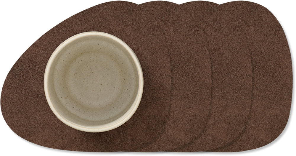 LIND DNA Untersetzer Nupo - Leder - Dunkelbraun - 13 x 11 cm - 4 Stück