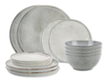 Salt & Pepper Geschirrset Artisan Green - 12-teilig / 4 Personen - 4 Speiseteller, 4 Frühstücksteller und 4 Schalen