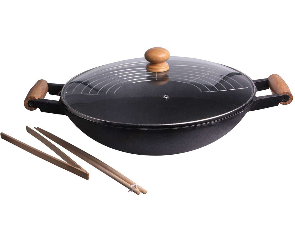 Cookinglife Wok-Pfanne - mit Kochgeschirr - Gusseisen - ø 36 cm / 6,5 Liter - Emaille Antihaftbeschichtung