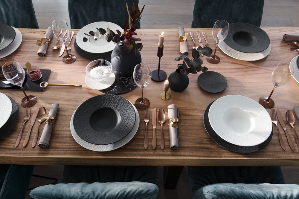 Villeroy & Boch Geschirrset Manufacture Rock - Schwarz - 12-teilig