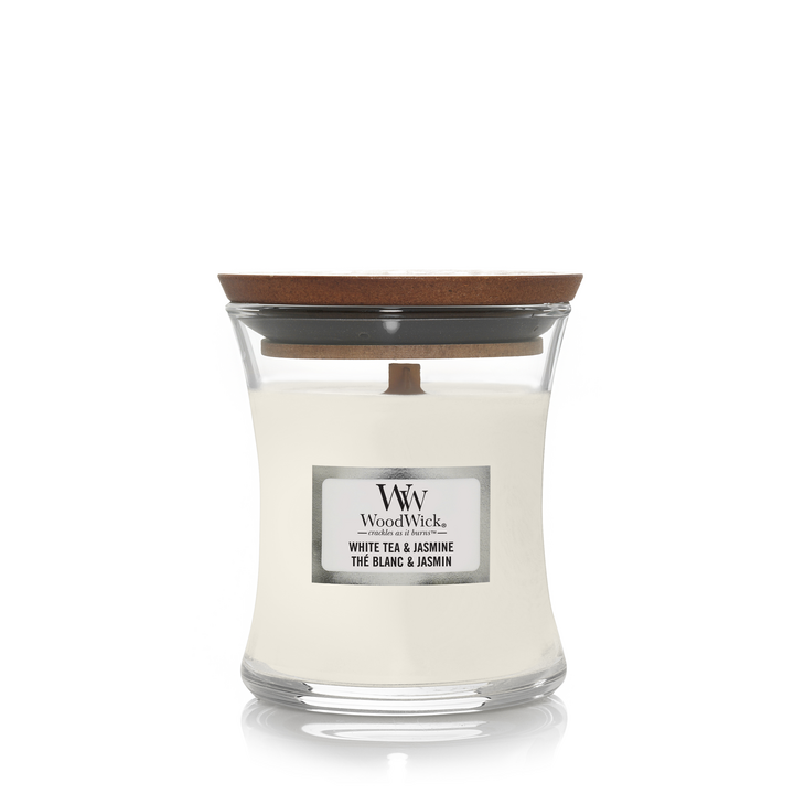 WoodWick Duftkerze Mini White Tea & Jasmine - 8 cm / ø 7 cm