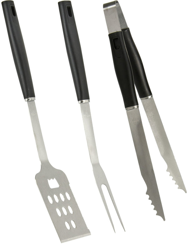 Cookinglife Grillbesteck 3-teilig Edelstahl - Schwarz - Spatel Zange Gabel