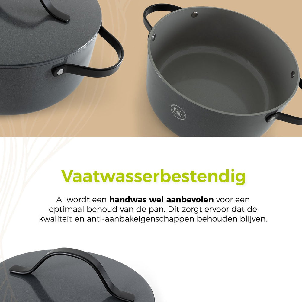 BE Living Braadpan met Deksel - Ø 24 cm - Keramische anti-aanbaklaag - Geschikt voor alle warmtebronnen - Grijs