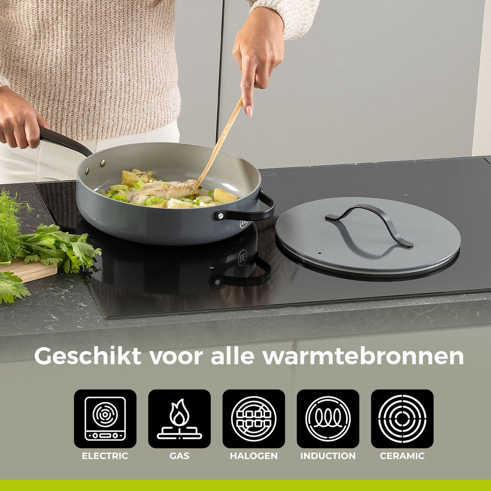 BE Living Kochtopf mit Deckel – Ø 28 cm – Keramik-Antihaftbeschichtung – PFAS-frei – Für alle Wärmequellen geeignet – Grau