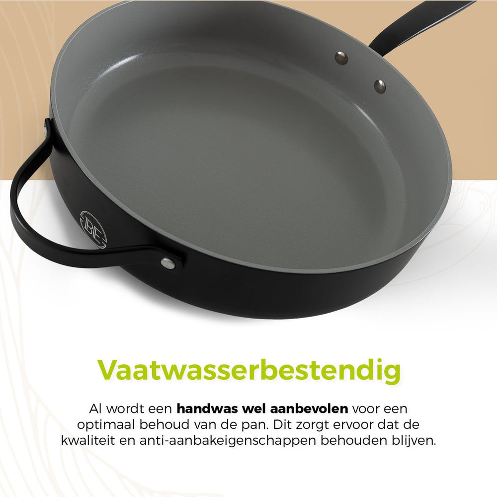 BE Living Kochtopf mit Deckel – Ø 28 cm – Keramik-Antihaftbeschichtung – PFAS-frei – Für alle Wärmequellen geeignet – Schwarz