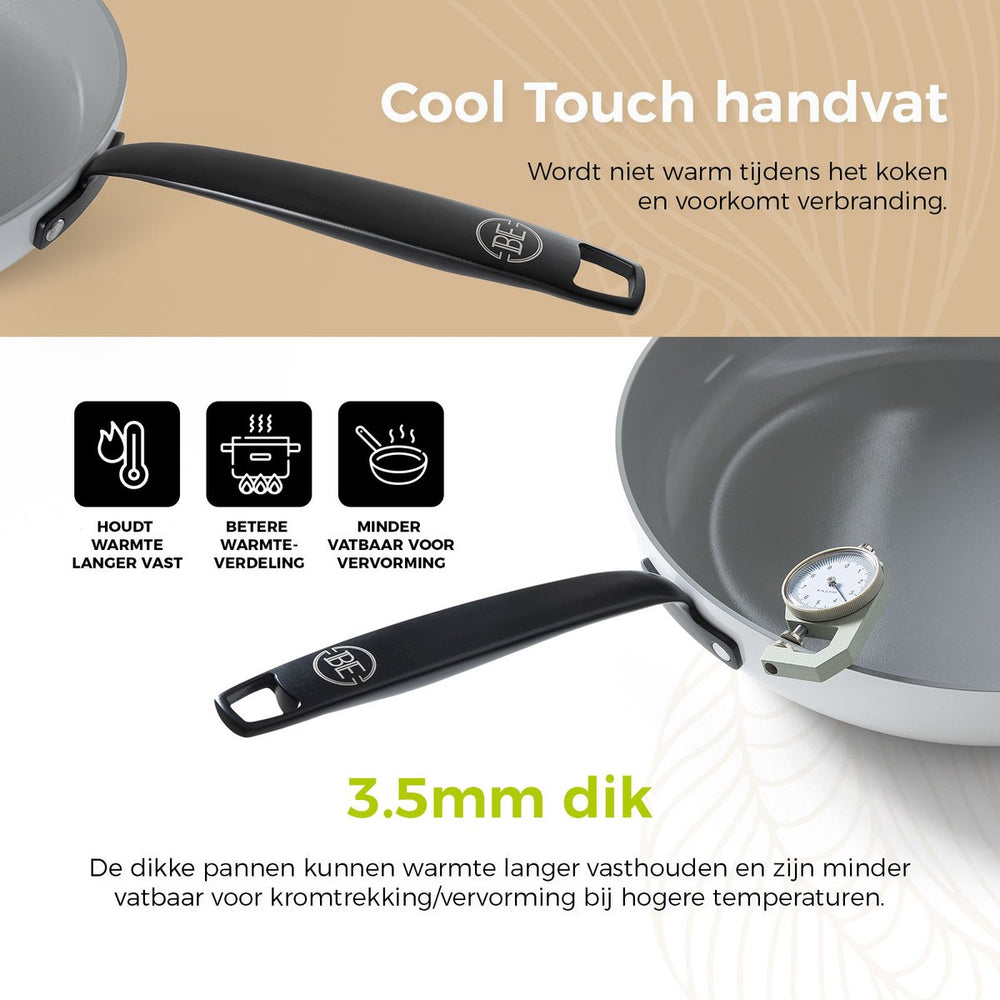 BE Living Steelpan met Deksel - Ø 18cm - Keramische anti-aanbaklaag - PFAS vrij - Geschikt voor alle warmtebronnen - Wit