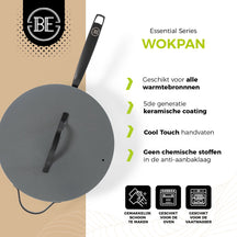 BE Living Wok-Pfanne mit Deckel – Ø 30 cm – Keramik-Antihaftbeschichtung – PFAS-frei – Für alle Wärmequellen geeignet – Grau