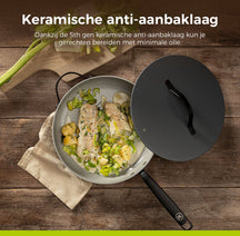 BE Living Wok-Pfanne mit Deckel – Ø 30 cm – Keramik-Antihaftbeschichtung – PFAS-frei – Für alle Wärmequellen geeignet – Grau