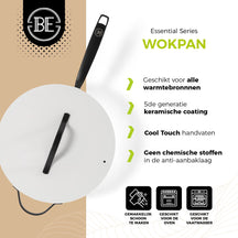 BE Living Wok-Pfanne mit Deckel – Ø 30 cm – Keramik-Antihaftbeschichtung – PFAS-frei – Für alle Wärmequellen geeignet – Weiß