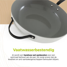 BE Living Wok-Pfanne mit Deckel – Ø 30 cm – Keramik-Antihaftbeschichtung – PFAS-frei – Für alle Wärmequellen geeignet – Weiß