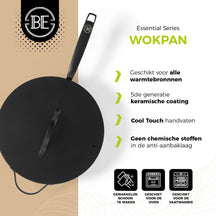 BE Living Wok-Pfanne mit Deckel – Ø 30 cm – Keramik-Antihaftbeschichtung – PFAS-frei – Für alle Wärmequellen geeignet – Schwarz