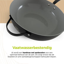 BE Living Wok-Pfanne mit Deckel – Ø 30 cm – Keramik-Antihaftbeschichtung – PFAS-frei – Für alle Wärmequellen geeignet – Schwarz