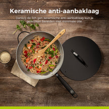 BE Living Wok-Pfanne mit Deckel – Ø 30 cm – Keramik-Antihaftbeschichtung – PFAS-frei – Für alle Wärmequellen geeignet – Schwarz