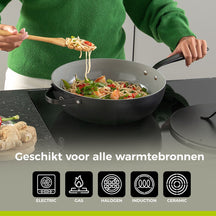 BE Living Wok-Pfanne mit Deckel – Ø 30 cm – Keramik-Antihaftbeschichtung – PFAS-frei – Für alle Wärmequellen geeignet – Schwarz