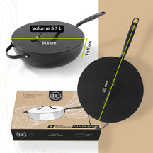 BE Living Wok-Pfanne mit Deckel – Ø 30 cm – Keramik-Antihaftbeschichtung – PFAS-frei – Für alle Wärmequellen geeignet – Schwarz