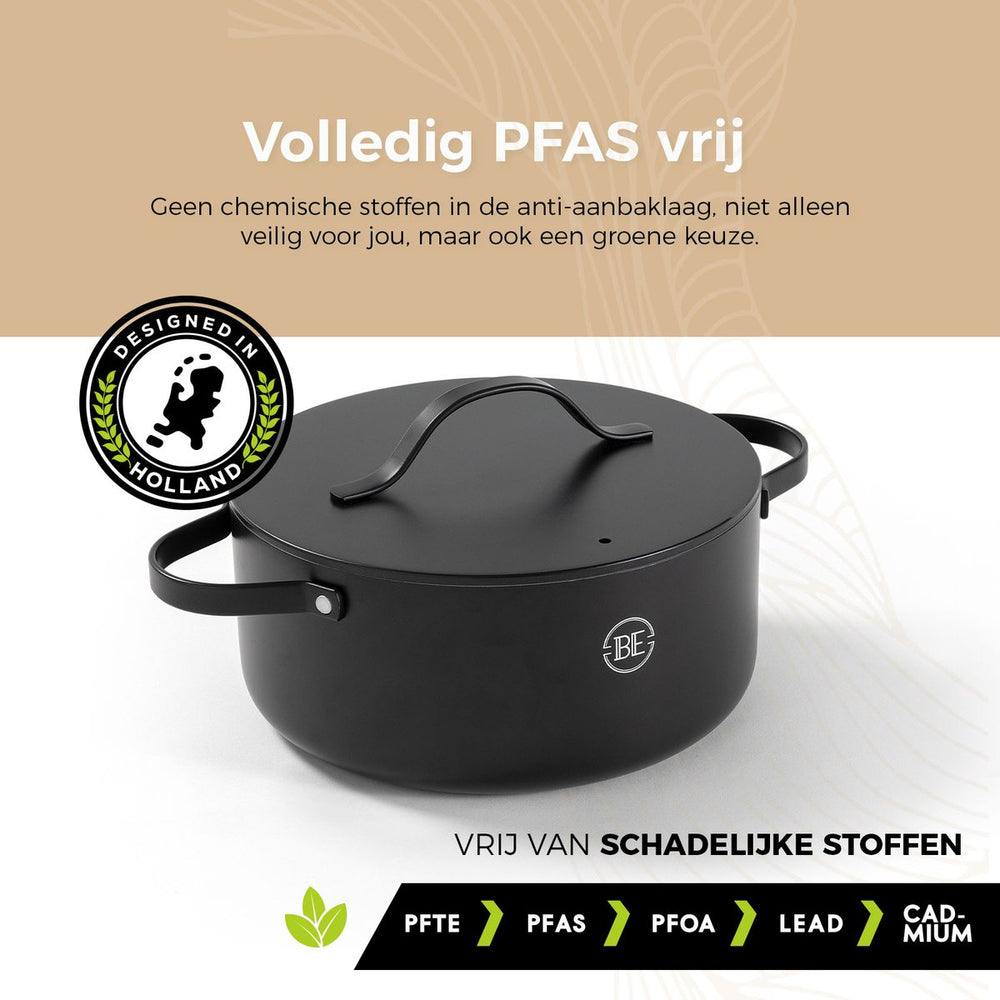 BE Living Dutch Oven mit Deckel, ø 24 cm, Keramik-Antihaftbeschichtung, für alle Wärmequellen geeignet, Schwarz
