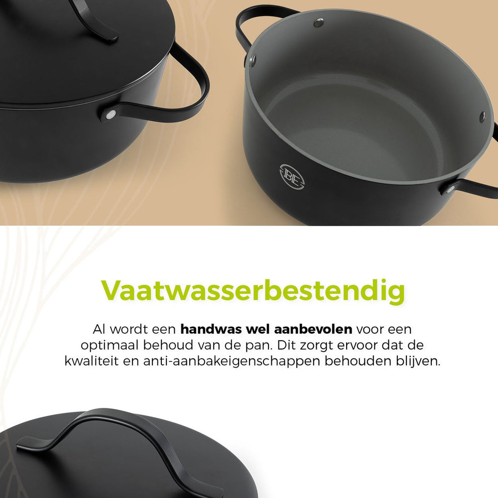 BE Living Dutch Oven mit Deckel, ø 24 cm, Keramik-Antihaftbeschichtung, für alle Wärmequellen geeignet, Schwarz