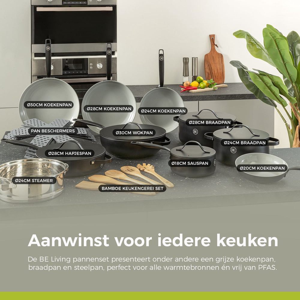 BE Living Dutch Oven mit Deckel, ø 24 cm, Keramik-Antihaftbeschichtung, für alle Wärmequellen geeignet, Schwarz