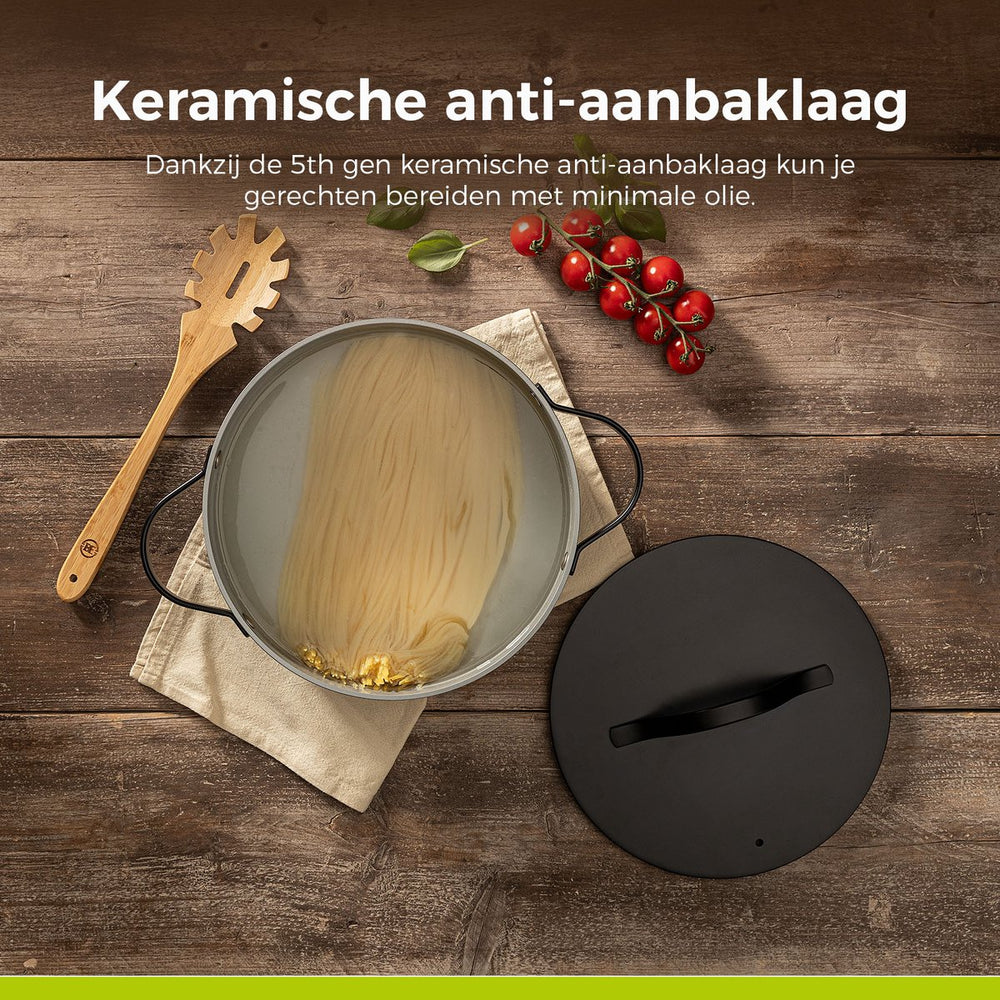 BE Living Dutch Oven mit Deckel, ø 24 cm, Keramik-Antihaftbeschichtung, für alle Wärmequellen geeignet, Schwarz