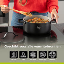 BE Living Dutch Oven mit Deckel, ø 24 cm, Keramik-Antihaftbeschichtung, für alle Wärmequellen geeignet, Schwarz
