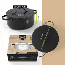 BE Living Dutch Oven mit Deckel, ø 24 cm, Keramik-Antihaftbeschichtung, für alle Wärmequellen geeignet, Schwarz