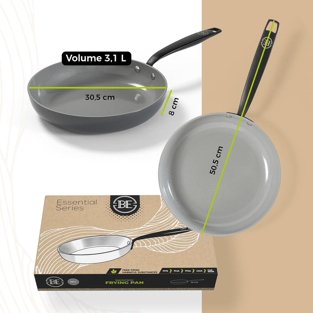 BE Living Bratpfanne ø 30 cm – keramische Antihaftbeschichtung – PFAS-frei – für alle Herdarten geeignet – weiß