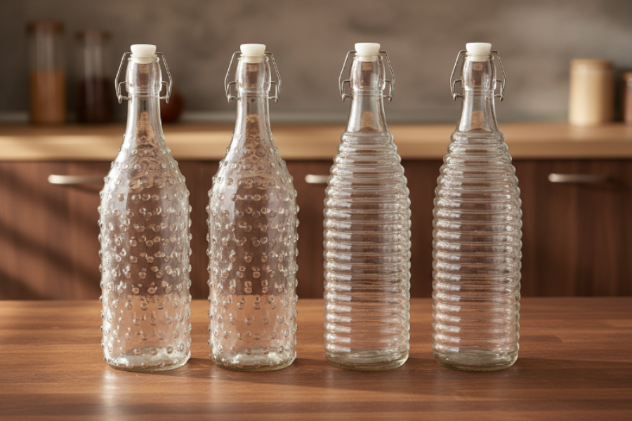 Cookinglife Bügelflaschen Glas 1 L - 4er spülmaschinenfest klar - Dots&Lines