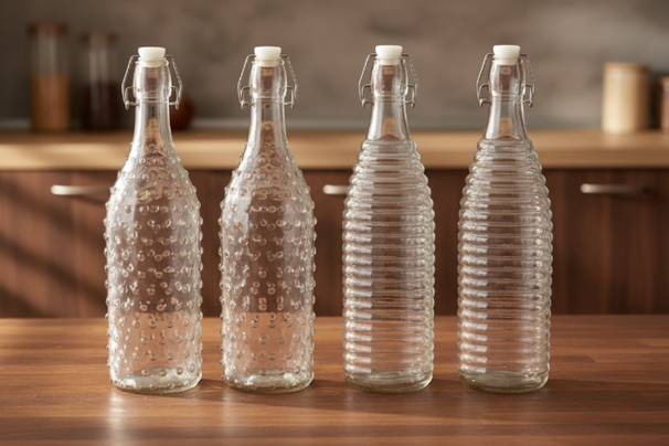 Cookinglife Bügelflaschen Glas 1 L - 4er spülmaschinenfest klar - Dots&Lines