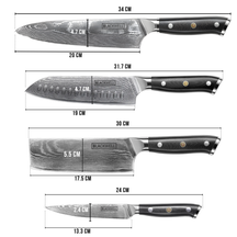 Blackwell Messerset (Kochmesser + Santokumesser + Nakirimesser + Officemesser) – Japanischer Stil – 67 Lagen Damaszenerstahl – VG10 – 4-teilig