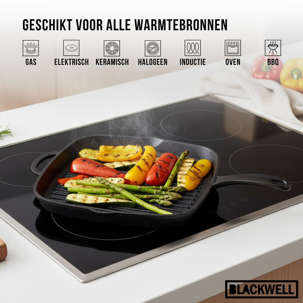 Blackwell Grillpfanne aus Gusseisen 26 x 26 cm – ohne Antihaftbeschichtung – geeignet für alle Herdarten