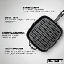 Blackwell Grillpfanne aus Gusseisen 26 x 26 cm – ohne Antihaftbeschichtung – geeignet für alle Herdarten