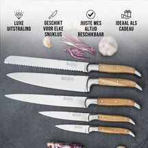 Blackwell Messerblock - Laguiole - Olivenholz - Kochmesser, Brotmesser, Fleischmesser, Officemesser & Schälmesser 6-teilig