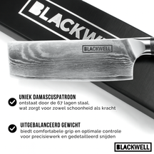 Blackwell Messerset (Kochmesser + Santokumesser + Nakirimesser + Officemesser) – Japanischer Stil – 67 Lagen Damaszenerstahl – VG10 – 4-teilig