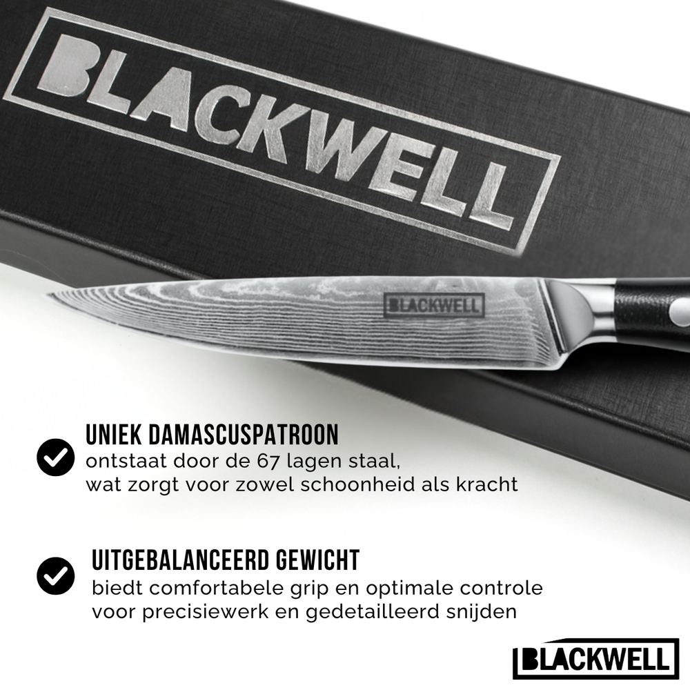 Blackwell Messerset (Kochmesser + Gemüsemesser + Schälmesser) – Japanischer Stil – 67 Lagen Damaszenerstahl – VG10 – 3-teilig