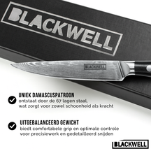 Blackwell Messerset (Kochmesser + Gemüsemesser + Schälmesser) – Japanischer Stil – 67 Lagen Damaszenerstahl – VG10 – 3-teilig
